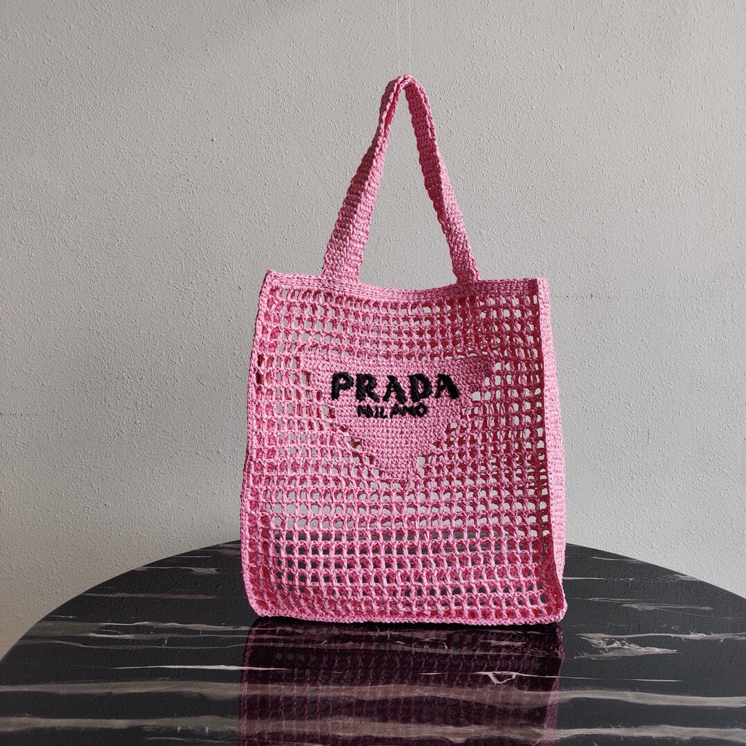 Prada Crochet Bag Tote Pink 1BG393